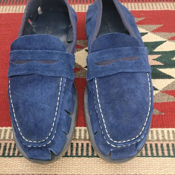 Saks Fifth Avenue Brewster Loafers Driving Shoe Mens 10 Blue Suede Preppy‎ Italy - Picture 3 of 9